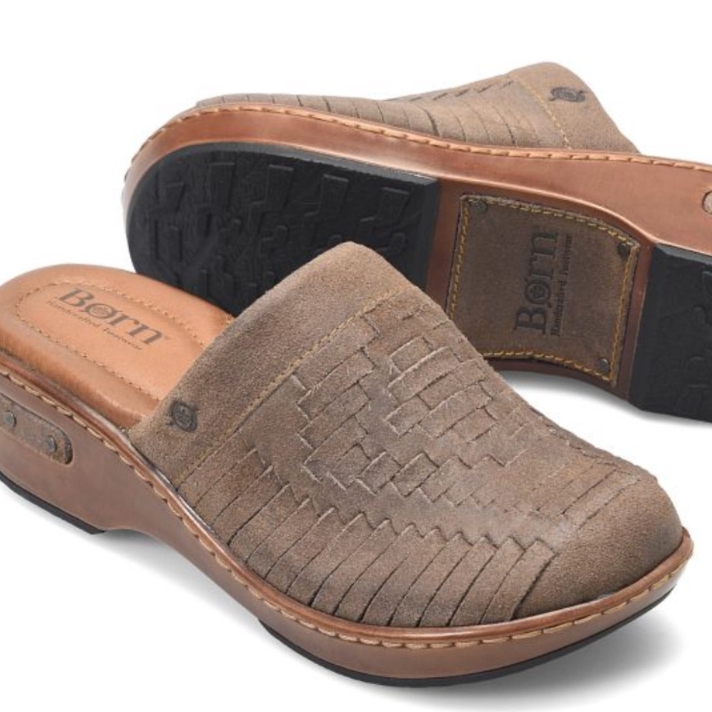 BORN Yucatan Distressed Clog Womens 6 Wet Weather Brown Leather Suede 2 Inch New